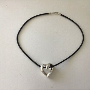 Sterling Silver Heart Pendant on Black Cord Necklace